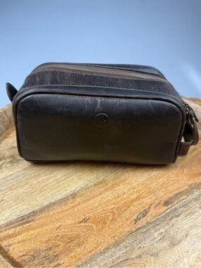Aaron Leather Goods Brown Leather Dopp Kit Travel Toiletry Bag